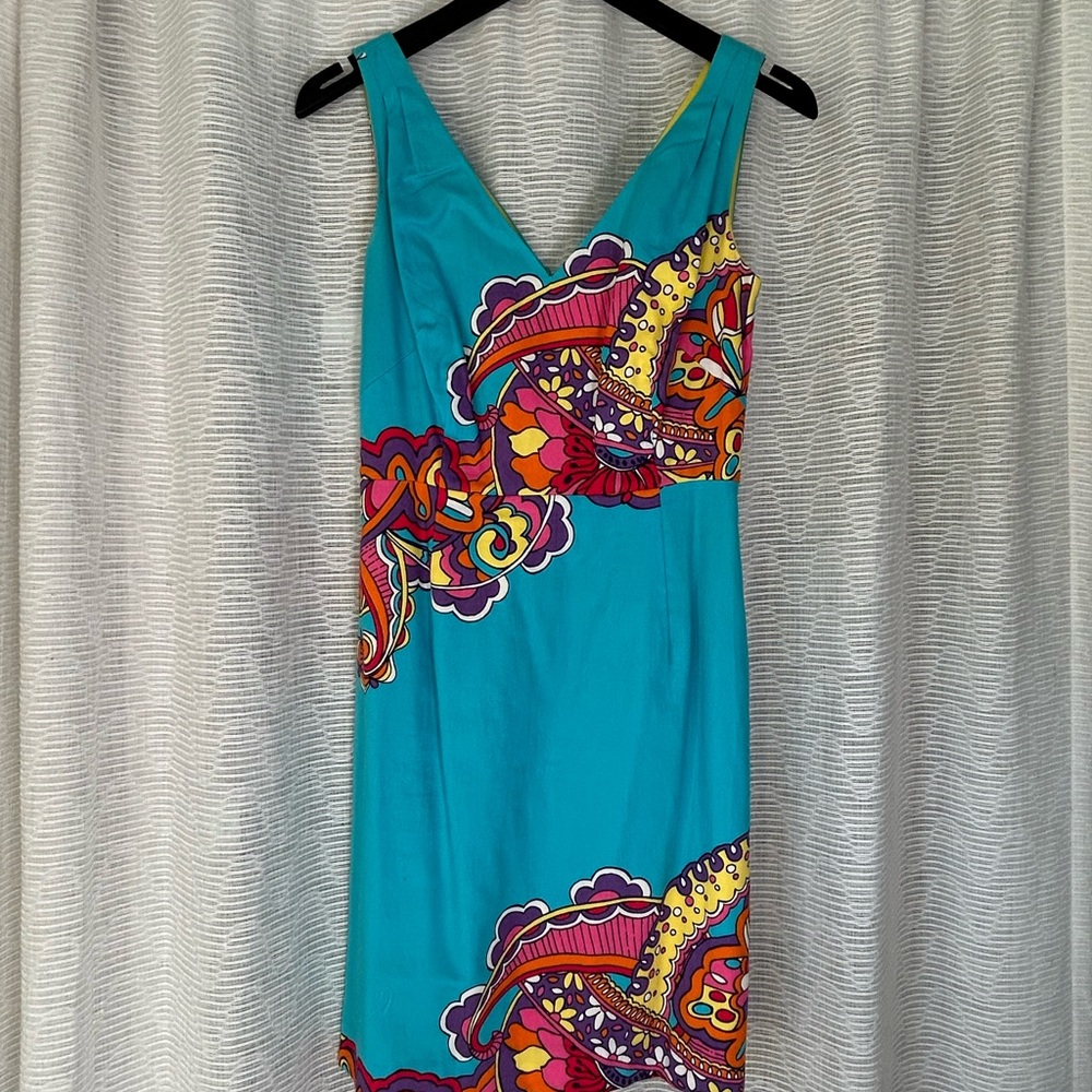 Lilly Pulitzer Blue and Red Sleeveless V-Neck Sundress